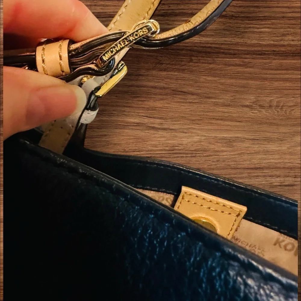 Michael Kors Blue and Tan Tote Bag with Signature Charm